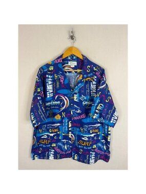 Kolekole Vintage 80s Hawaiian Shirt Blue Surf Graphic Cotton Mens 3X Made in USA